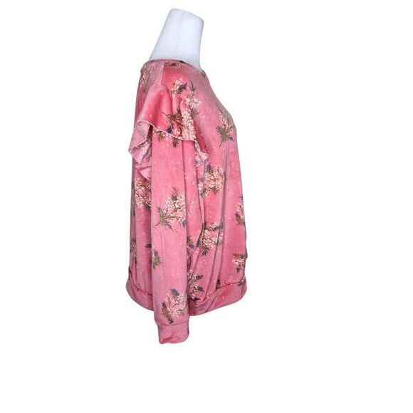 LC Lauren Conrad Fleece Sweatshirt Ruffle Floral Puff Sleeves Womens 1X Pink - Picture 3 of 8